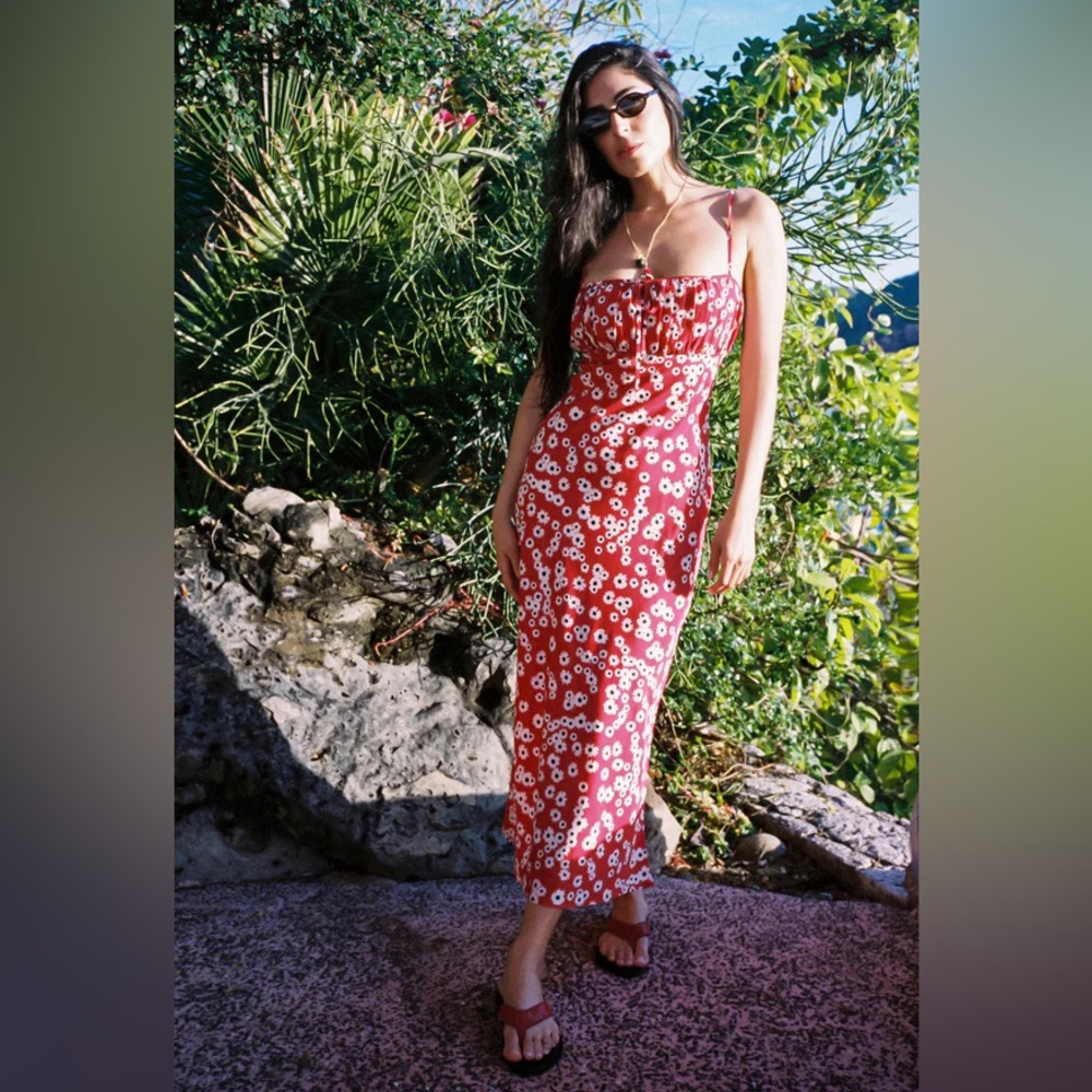 Ciao Lucia Leo Peony Print Spaghetti Strap Midi Dress Small